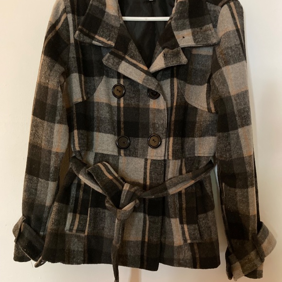 DOTS Plaid Pea Coat Jacket sz M - Picture 3 of 12